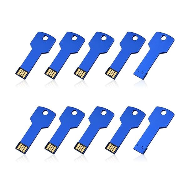 RAOYI 10 Pack 32GB USB Flash Drive Metal Key Shape Blue Memory Stick Thumb Drive USB 2.0