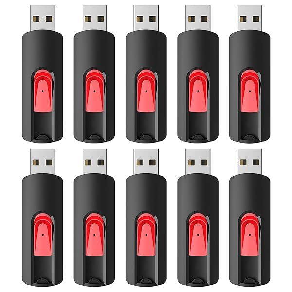 RAOYI 10Pcs 64GB USB Flash Drives Retractable Memory Stick Bulk USB 2.0 Thumb Drive for PC Mac Data Storage Backup Red