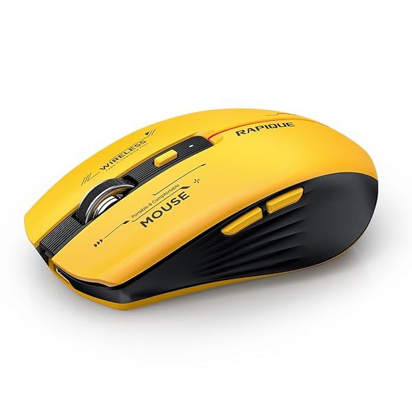 RAPIQUE Bluetooth Wireless Mouse Tri-Device Compatible for PC Laptop MacBook Tablet Black Yellow