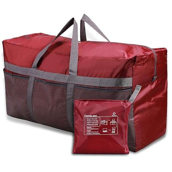 REDCAMP 96L Extra Large Lightweight Duffle Bag - Water Resistant & Foldable Travel Bag for Men & Women in Wine Red