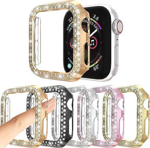 RICHONE 5Pack Apple Watch SE Series 6 5 4 Protector Case Bling Crystal Diamonds 44mm Cover Bumper Frame Accessories 5 Colors