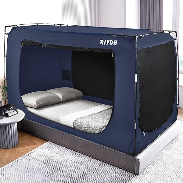 RIYDH Bed Tent Twin Size Portable Dream Canopy for Adults and Kids 93% Blackout Indoor Sleeping Tent with 3 Doors and Breathable Space