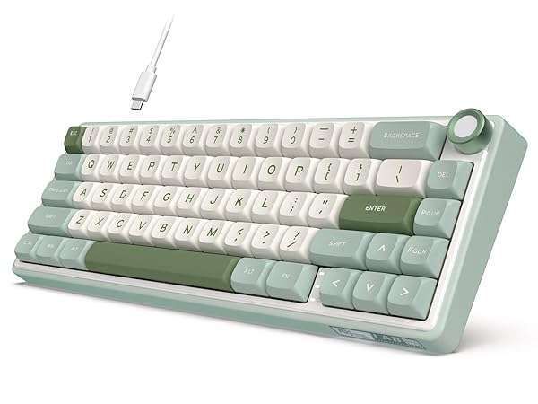 RK Royal Kludge R65: 60% RGB Mechanical Keyboard with Volume Knob, Hot Swappable Cream Switches & PBT Keycaps