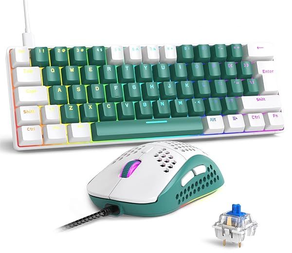 RK-T60 Wired 60 Percent TKL Mechanical Gaming Keyboard with Rainbow Backlight Ultra Compact NKRO Linear Red Switch for Windows PS4 PC Gamer