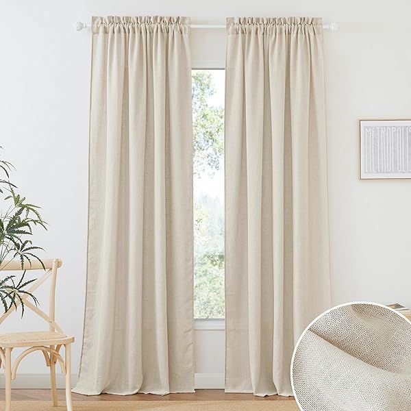 RYB HOME Semi Sheer Curtains 84 Inches Rod Pocket for Living Room Bedroom Office Dining Beige 52x84 2 Panels