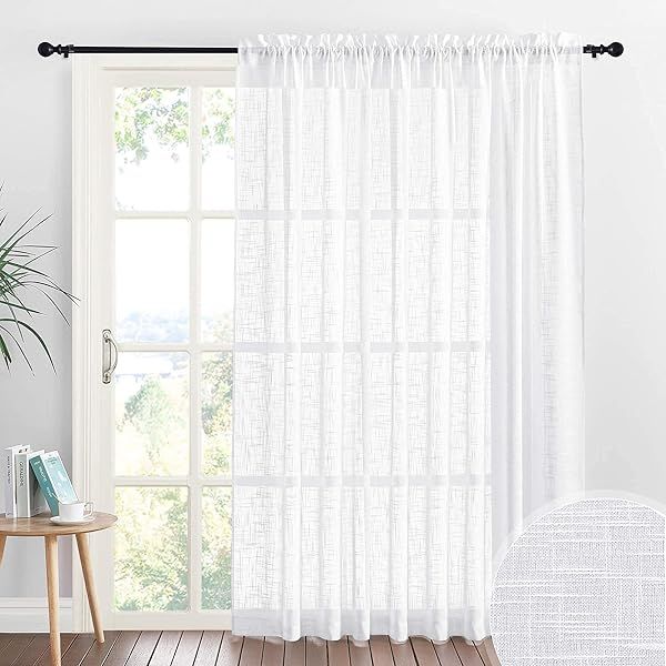 RYB HOME White Sheer Curtains for Sliding Glass Doors - 100x84 Inch Rod Pocket Panel