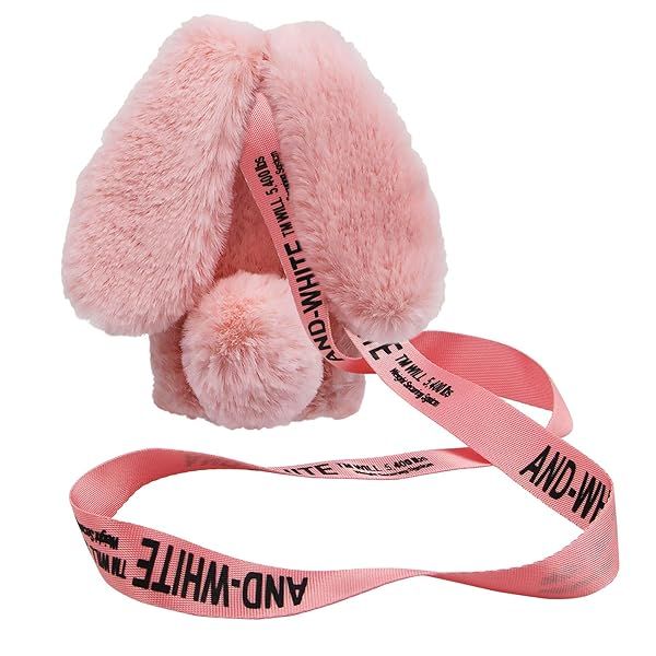 Rabbit Ear Case for Samsung Galaxy Z Flip 3 5G Cute Plush Bunny Fur Phone Case with Crossbody Strap Shockproof Protective Cover Pink