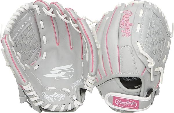 "Rawlings Sure Catch Fastpitch Softball Glove - 10" Pink/Grey/White for Right Hand Throw"