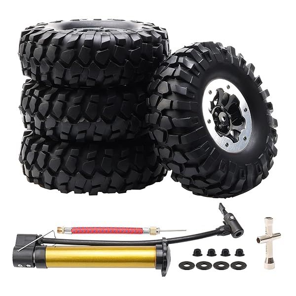 Rchobbytop 4 Pack 1.9 Inch Tires and 12mm Wheel Rims for 1/10 RC Rock Crawler Traxxas Slash 4x4 VXL VKAR Redcat SCX10 CC01 RC4WD D90