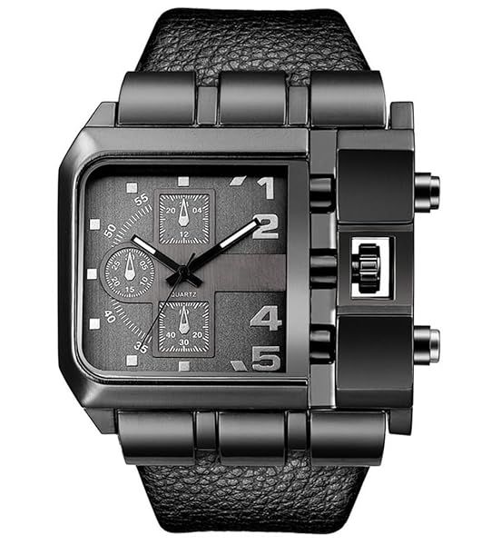 Reginald Hip Hop Watches for Men Large Face 53MM Stainless Steel Quartz Leather Strap Big Dial Black