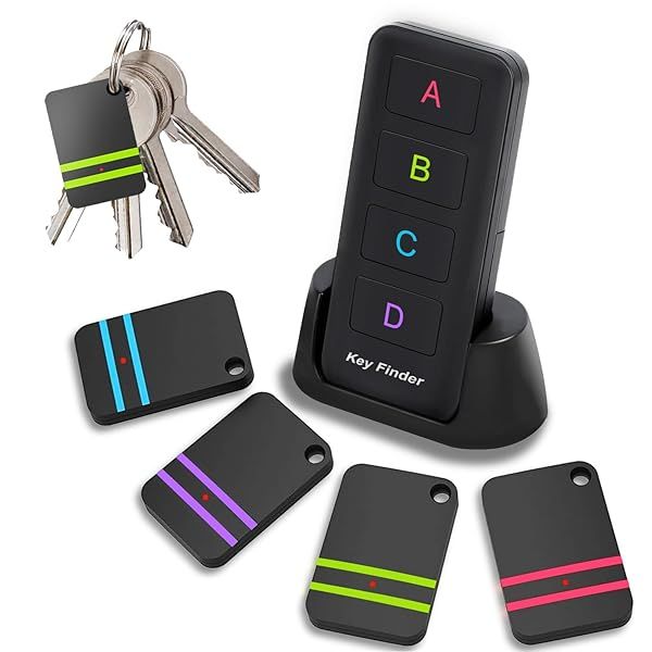 Remote Control Finder Pack of 4 Key Tracker Tags for Car Keys and Phones 135Ft Range 85dB Beeper Lost Key Locator Black