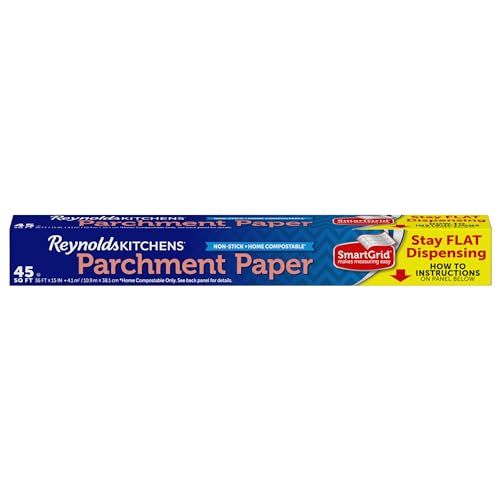 Reynolds Kitchens Stay Flat Parchment Paper with SmartGrid - 45 Sq Ft for Perfect Baking & Cooking