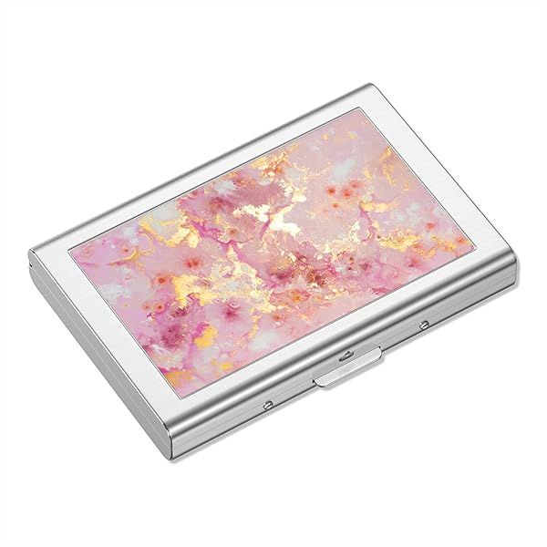 Rimilak Metal Credit Card Holder Slim RFID Blocking Wallet for Women and Men in Pink Gold Marble Design