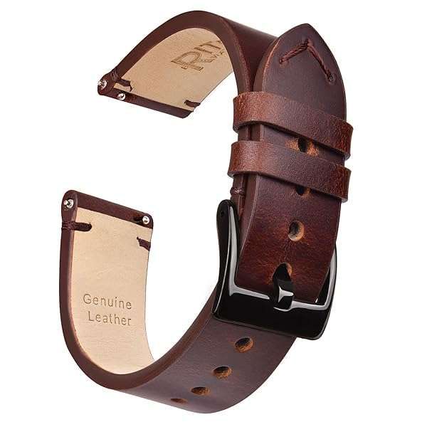 Ritche Quick Release Leather Watch Band 20mm - Genuine Coffee/Black Strap for Men & Women