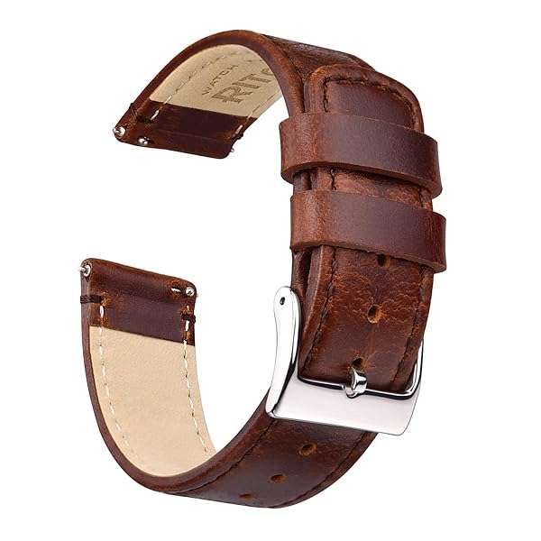 Ritche Quick Release Leather Watch Band - Top Grain Strap for Men & Women, 18mm to 24mm, Coffee/Silver, Classic Style
