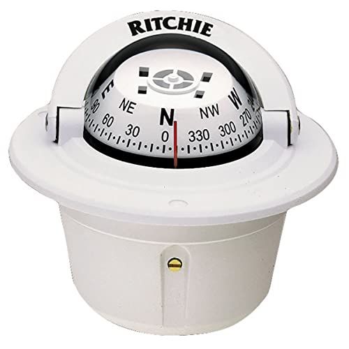 Ritchie Explorer F-50W Flush Mount Compass - White | Accurate Navigation for Boating & Marine Use