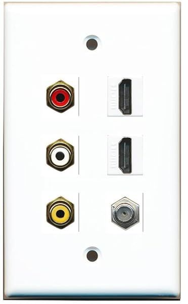 RiteAV Wall Plate: 3 RCA, 2 HDMI & 1 Coax Cable TV Port - White for Easy Connectivity