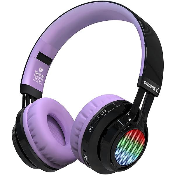 Riwbox AB005 Bluetooth Headphones for Kids - Foldable, LED Light, Microphone, TF Card & FM Radio - Perfect for Tablets & TVs