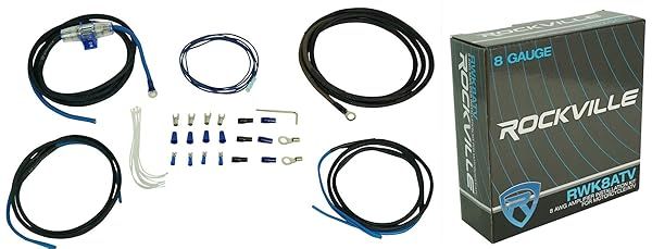 Rockville RWK8ATV 8 AWG Copper Amp Installation Wire Kit for RZR ATV UTV Blue