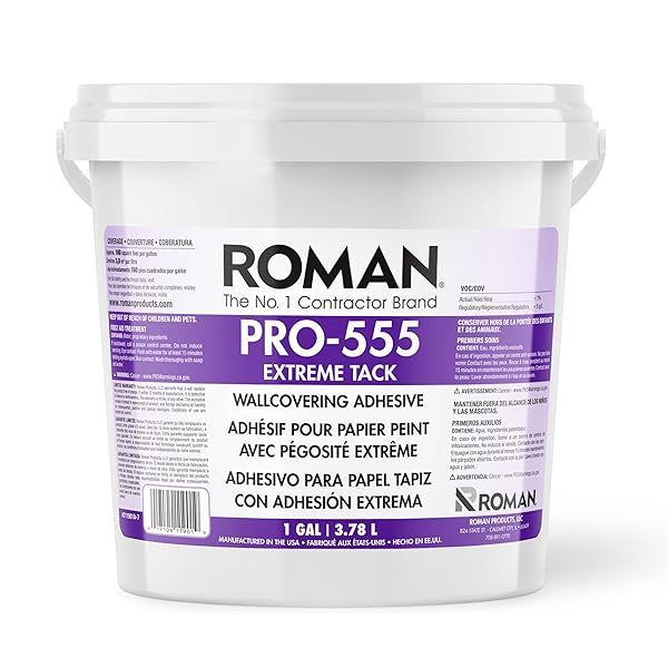 Roman Extreme Tack Wallpaper Adhesive - Durable, Low Moisture, Easy Application, 1 Gallon for 160 sq. ft. | Permanent Bond Tan Paste