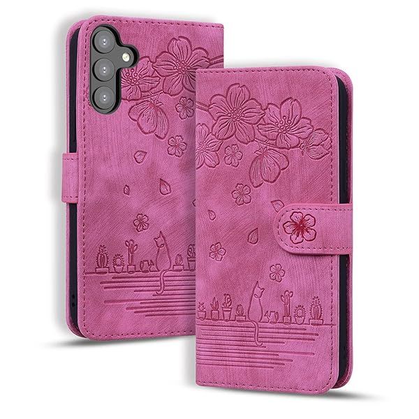 Rosbtib Flip Case for Samsung Galaxy S23 Premium PU Leather Wallet Folio Cover with Card Holder and Kickstand in Rose Red