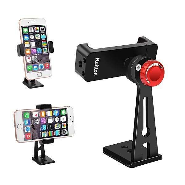 Ruittos Phone Holder for Tripod, Metal Cellphone Tripod Adapter 360 Degree Rotation Vertical Video Smartphone Bracket Clip Compatible with iPhone X XS XR 8 Samsung Galaxy S10 S9+ Huawei (Black C18)