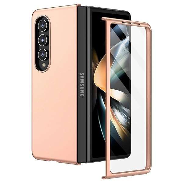 Ruky Galaxy Z Fold 4 Case: Ultra Slim, Shockproof, Full Body Cover with Built-in Screen Protector - Gold