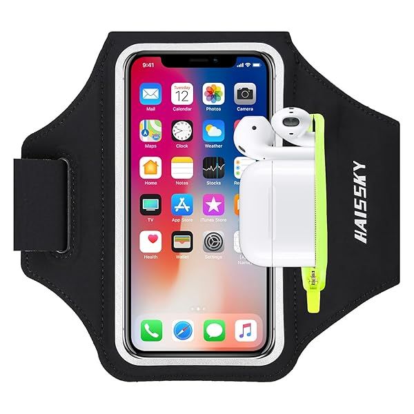 Running Armband with Airpods Bag Cell Phone Armband for iPhone 14 13 Pro 14 Plus 12 11 XR XS, Galaxy S20/S10 Water Resistant Sports Phone Holder Case &amp; Zipper Slot Car Key Holder for 6.5 inch Phone
