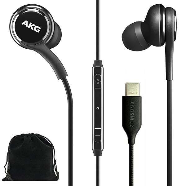 Buy Original Samsung AKG USB Type C Earbuds for Galaxy A53, S22, S21 FE, S20 Ultra - Includes Velvet Pouch - Black