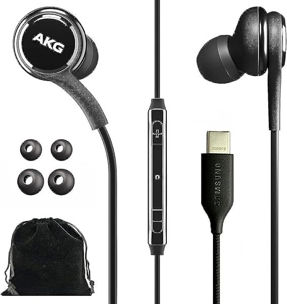 SAMSUNG AKG USB Type C Wired Earbuds - Noise Isolating, Deep Bass, with Remote & Microphone - Black Velvet Pouch Included