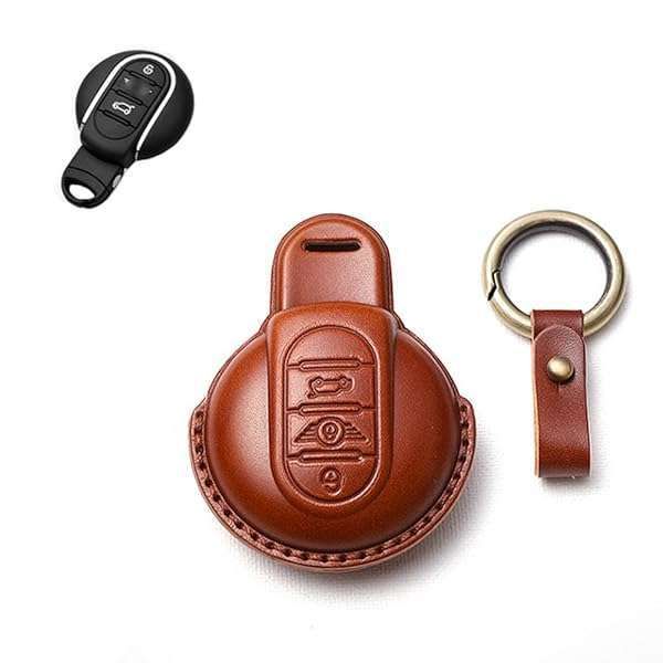 SANRILY Leather Key Cover for Mini Cooper 2016-2021: Stylish Keyless Entry Protector & Key Ring Holder
