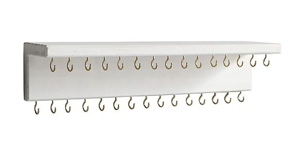 Rustic Pine Jewelry Organizer with 30 Hooks & Shelf - Wall Mounted for Necklaces & Bracelets, Perfect for Kids & Adults (Retro White)