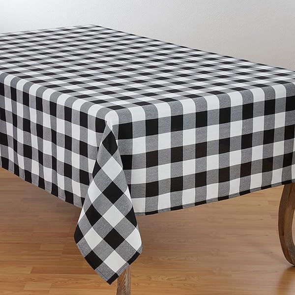 "Buy SARO LIFESTYLE Black Cotton Blend Buffalo Plaid Tablecloth 70" x 104" - Perfect for Stylish Dining!"