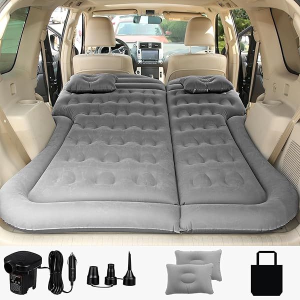 Saygogo SUV Air Mattress - Inflatable Camping Bed with Pump | Portable Car Sleeping Pad for Travel & Home - Upgraded Grey Version