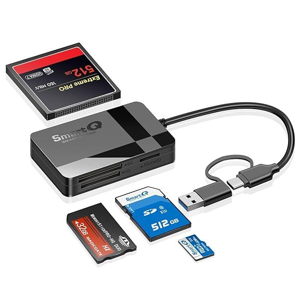 4-in-1 SD Card Reader: USB-C & USB 3.0 Adapter for Simultaneous SD, MS, CF, TF & Micro SD Card Access on Desktops & Smartphones
