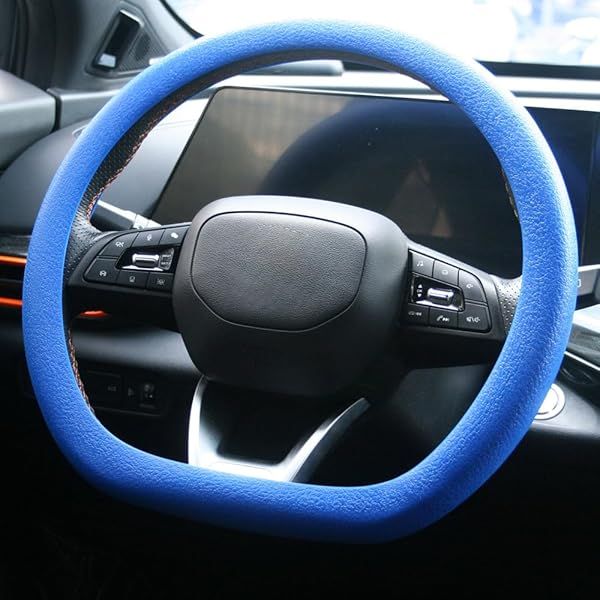 SEGADEN Deep Blue Leather Texture Silicone Steering Wheel Cover - Universal Anti-Slip 14-16 Inch Protection