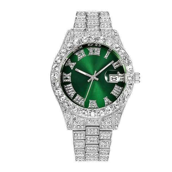 Shop SENRUD Unisex Crystal Watch: Luxury Iced-Out Diamond Bracelet for Men & Women - Green Fashion Timepiece