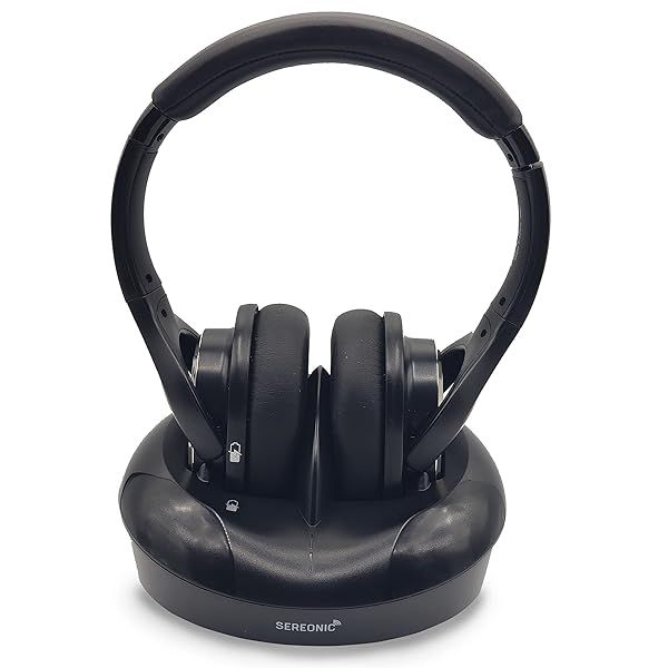 SEREONIC WH100 Wireless TV Headphones with UHF RF Transmitter Charging Dock Up to 150ft Range - No Audio Delay - Analog and Digital Optical System - Ideal for TV Watching Without The Blaring Volume