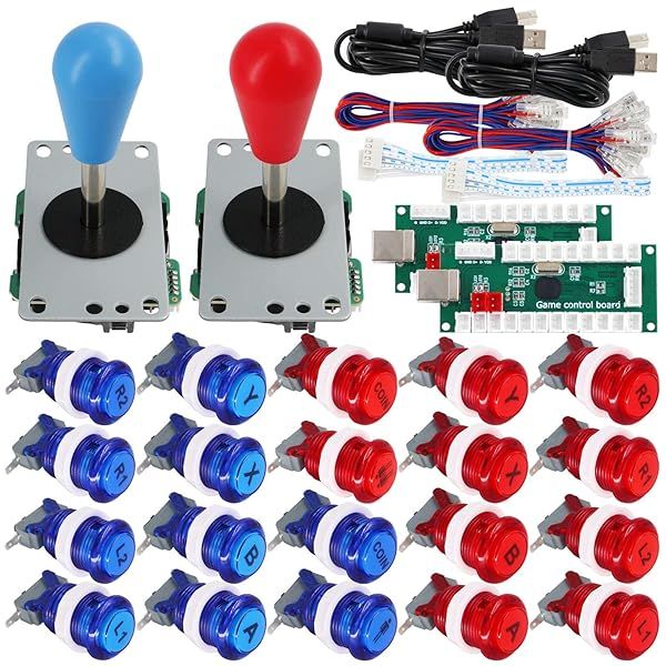 SJ JX Arcade Game 2 Player Controller DIY Kit with Buttons Logo Coin X Y Start Select 8 Way Joystick USB Encoder for PC MAME Raspberry Pi