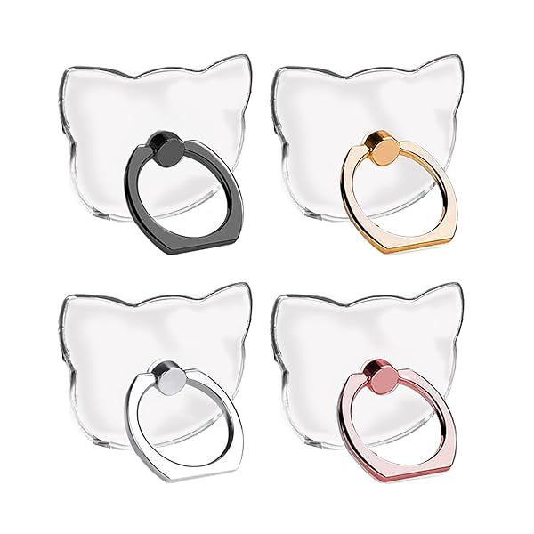 SKYPIA 4 Pack Clear Cell Phone Ring Holder Transparent Finger Grip Loop Kickstand 360 Degree Rotation Finger Ring Stand
