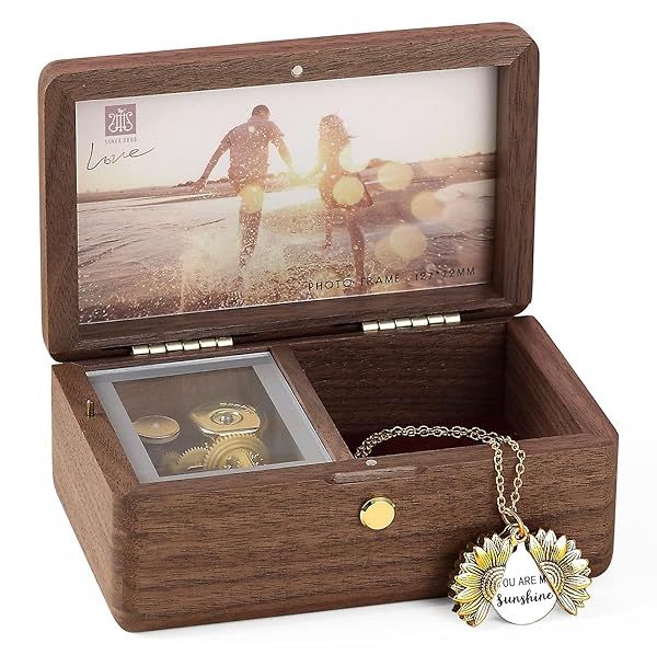 SOFTALK Vintage Musical Jewelry Box with Custom Photo Case - Perfect Gift for Christmas, Birthdays & Valentine's Day