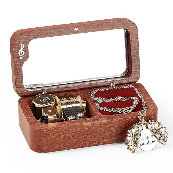 SOFTALK Vintage Wood Ring Jewelry Box - Musical Gift for Engagement, Wedding, Christmas & Valentine's Day (Fur Elise Tune)