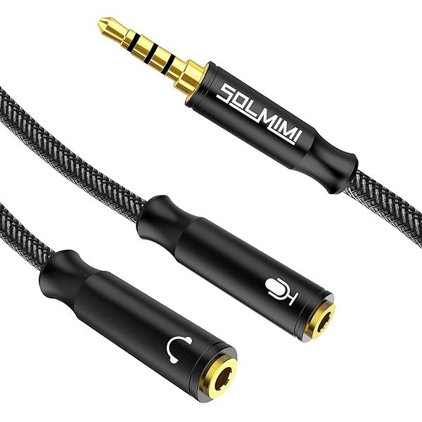SOLMIMI 3.5mm Headphone Mic Splitter - Dual Female to Male Audio Adapter for Xbox, PC, PS4 & Smartphones - 10 Inch Length