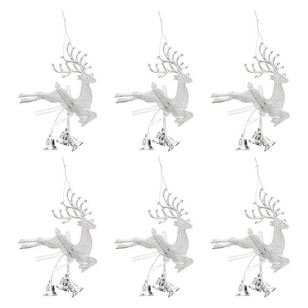 STOBOK 6pcs Christmas Tree Bell Ornaments - Silver Reindeer Hanging Decorations for Wall & Fireplace