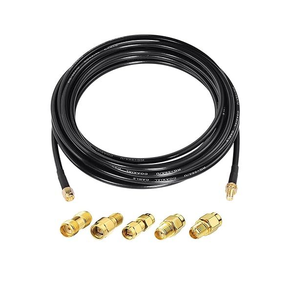 Superbat 15ft SMA Male to Female Bulkhead RG58 Coaxial Cable with 5pcs SMA to SMA RPSMA Adapter Kit for WiFi SDR FPV Antenna Ham Radio