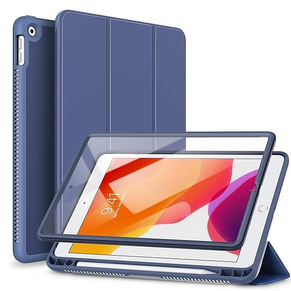 Suritch iPad 9th/8th/7th Gen Case with Screen Protector & Pencil Holder - Lightweight Leather Smart Cover in Navy Blue
