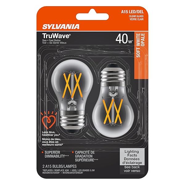 SYLVANIA LED TruWave 40W A15 Soft White Bulbs - Dimmable Ceiling Fan Light, 2 Pack
