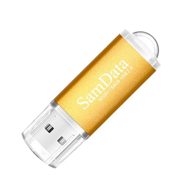 SamData 64GB USB Flash Drive - High-Speed USB 2.0 Thumb Drive in Gold | Reliable Memory Stick for Data Storage