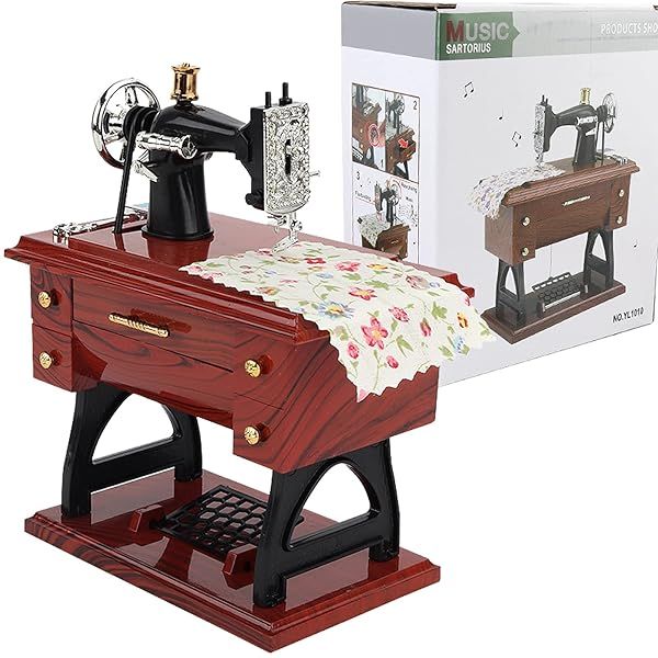 Vintage Mini Sewing Machine Music Box - Retro Treadle Design for Home Decor & Unique Birthday Gift