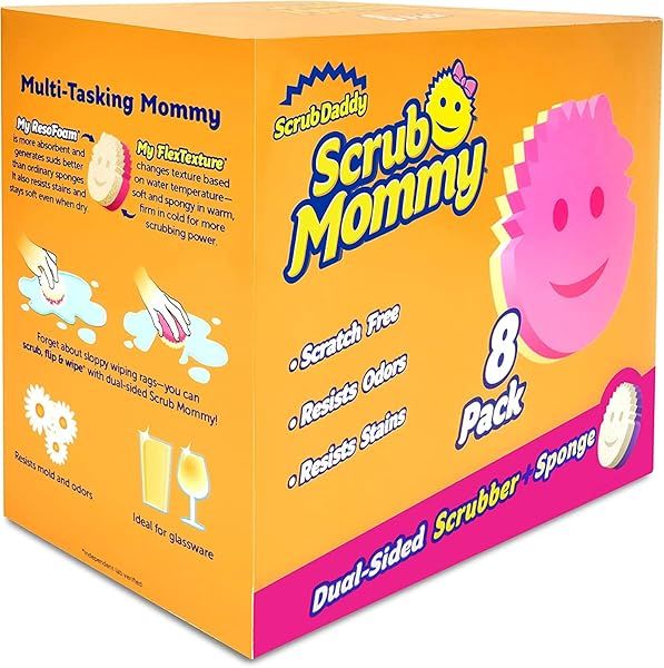 Scrub Daddy & Mommy: Scratch-Free Dual Sided Sponges for Dishes & Home - Odor Resistant, Multi-Surface, 8 Count Pack